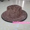 Cappelli a tesa larga Cappello Fedora con strass rosso Cappello unisex Fedora Jazz Party Club Uomo per donna e tophat intero8891393