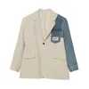 IEFB Men's Clothes Spring Korean Loose Denim Stitching Design Casual Blazer For Couple Big Size Single Breast Suit Coat 210524