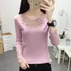 Dingaozlz New Korean Fashion Women Sweater Autumn Winter Pullovers Knitted shirt Patchwork Long sleeve Lace Tops X0721