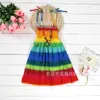 Sommarflickor Rainbow Beach Dress Princess Dresses för Teen Girls Linne Kläder 3 6 9 12 År med halsband Present Q0716