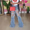 Denim Pantolon Kadın Delik Seksi Vintage Moda Erkek Arkadaşı Jeans Streetwear Akşam Parti Kulübü Için Artı Boyutu Geniş Bacak 210513