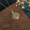 Chinese Retro Court Style Design Jade Inlaid Round Gold Lotus Pendant Classic Lady Necklace Jewelry Gift Necklaces6754984