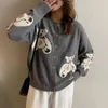Japanse kawaii vest vrouwen schattige trui jas cartoon beer print koreaanse knitwear meisjes zoete losse vestigans 210519