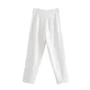 Za Spring Pantalones Trajes Pantalones de talle alto Mujeres Moda Oficina Beige Pantalones Chic Botón Zip Elegante Pink Casual Mujer Pantalones 210510