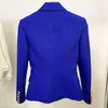 2021 Fall Höst Långärmad Notched-Lapel Royal Blue Solid Färg Slim Metal Spännen Dubbelbröst Blazers Elegant Toppkvalitet Outwear Coats 21O13095