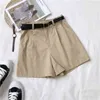 Zomer Hoge Taille Shorts Koreaanse Mode Casual Retro Riem All-match Vrouwen Losse Slanke Wide Been 10838 210512
