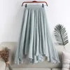 Linen Skirt Women's Spring Summer women Midi Solid Color wild Irregular Pleated blue black big swing Fishtail 210629