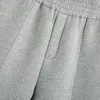 Casual Full Length Gray Pants Women Pleated Elastic High Waist Wide Leg Lady Baggy Loose Trousers Femme Pantalon 210515