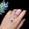 Bracelet, Earrings & Necklace Natural Ruby Jewelry Sets For Women Girls Genuine Gemstone With Zircon Classic Ring 925 Sterling Silver #187