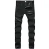 2021 Hoge kwaliteit Mens Jeans Distressed Motorcycle Biker Rock Skinny Slim Ripped Hole Streep Modieuze Rits Design Denim Pants