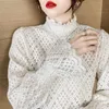 Kadınlar bluz Kadın Gömlekleri S-XL 2022 Bahar Koreli Saç Siyah Beyaz Dantel Gömlek Kadınlar Vintage Belktleneck Alevli Kollu Zarif
