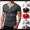 Tees S Vêtements Vêtements Drop Delivery 2021 Henley T Hommes Mode D'été Col En V À Manches Courtes Tee Shirt Homme Casual Slim Fit Bouton En Métal Des