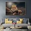 King Lion com Imperial Crown Picture Animal Canvas Painting Wall Art para sala de estar Decoração Posters e impressões