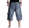 Mens Plus Size Loose Baggy Denim Short Men Jeans Fashion Streetwear Hip Hop Long 3/4 Capri Cargo Shorts Pocket Bermuda Male Blue