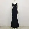 Casual Dresses Arrival Sexy V Neck Mesh Diamonds Crystal Black Maxi Long Women Bandage Dress 2021 Elegant Evening Party Club Vesti3003