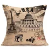 Cushion/Decorative Pillow French Tower Stamp Cotton Linen Home Pillowcase Art Living Room Sofa Cushion Cover Office Seat Lumbar