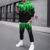 Hommes Flame Imprimer Outfit Jogging Ensemble Set Tracksuit 2021 Nouvelle automne Casual Sportwear Plus Taille Sweat Hoode Pull Pantalon Jogger Outfit X0909