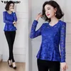 Fashion Women Blouse Solid Lace ol Office Longsleved Shirts White Elegant Tops Hollow S 210608