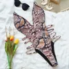 Dames Badmode Sexy Dames Bodysuit Badpak 2021 Diepe V-hals Snake Print Backless Bandage Bikini Beach Monokini Zomer Badpak