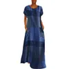 Women Dress Short Sleeve Plaid Maxi es Retro Cotton Linen Ladies es Loose Long Plus Size Summer 210513