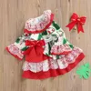 Noël 2021 nouvelle robe superposée pour enfants, filles père Noël imprimé col rond manches longues 1 pièce pour printemps été, 1-6 ans G1026