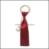 Keychains Handmade Fashion Womens Bag Jewelry Pendant Car Key Ring Pearls Detachable Korean Ribbon Diy Aessories Silk Keychain Gift Drop Del