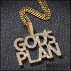 Pendentif Colliers Pendentifs Bijoux Hip Hop Godsplan Lettre Micro Pavé Cubic Zircon Gods Plan Collier Personnalité Hommes Bling Cadeaux Drop D