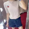 Designer de qualidade 2022G feminino Apple bordado camiseta moda gola redonda malha manga curta top