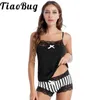 Kvinnor Lace Patchwork Sleepwear Mode Tryckt Pajama Set Waistcoat med elastisk midjeband Bottom Sexig Nightwear Loungewear Q0706