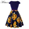 Missjoy Plus tamanho 4xl vestido kleding vrouwen vintage elegante tampa manga lemon flor impressão pino up elegante vestidos kerst jurk x0521