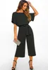 Womens Jumpsuits Round Neck Short Sleeve Loose Capri-Pants Rompers Casual Wear