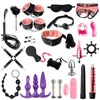 25 sztuk Sex Zabawki Dla Kobiet Mężczyzna Kajdanki Sutek Clamps Whip Spanking Sex Silikonowa Metalowa Wtyczka Anal Butt BDSM Vibrator Bondage Set