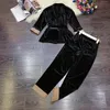 Dames tweedelige broek Runway Mode Vrouwen Pyjama Stijl Velvet Blazer Suits Herfst Winter 2021 Designer Sashes Lace Casual + 2 Set