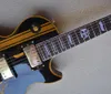 Factory Wholesale Relic glänzend schwarze E-Gitarre mit gelbem Muster, Griffbrett aus Palisander, gelbe Bindung, bietet maßgeschneiderte Dienstleistungen