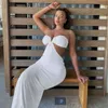 MHCMBSBS Sexy Halter Cut Out Bustier Top Beach Dress Donna Bianco Split Maxi Abiti Summer Fairy Grunge Long Robe Beachwear 210517