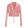 Women's Sweater Solid Cross V-Neck Lace Up Bow Jumpers Long Sleeve Cardigan Female Spring Knitted Coat 211018