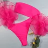 In-X Mesh ruche badpak vrouwelijke Sexy bandeau bikini Strapless badmode vrouwen Hoge taille set Zwart roze badpak 220221