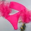 In-X Costume da bagno con volant in rete femminile Bikini sexy a fascia Costumi da bagno senza spalline da donna Set a vita alta Costume da bagno nero rosa 220221