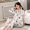Kvinnors Pajamas Set Långärmad Byxor Hem Pijima Lös två-delad kostym för hemmet Sleepwear Tryckt Loose Kvinna PJS Set 3XL X0526