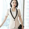 Fashion Women Blazer Business Summer Formal V Neck Short Sleeve Jackets Office Ladies Plus Size 3XL Work Wear Black Women's Suits & Blazers