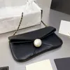 2021 New Super large pearl chain bag simple casual style women's shoulder bags high-quality leather black folding wallet Black White handbag