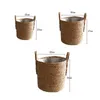 100% Handmade Planter Basket Rattan Flower Pot Indoor Outdoor Garden Plant Pots Cover Decoration Bamboo Storage 211130