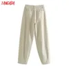 Tangada Mode Frauen lose Mom Jeans lange Hosen Taschen Reißverschluss lose Streetwear weibliche Hosen 4M58 210609
