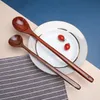 Solid wood Japanese long handle spoon domestic tableware large lacquer soup spoon prepared coffee stirring spoons T2I52740