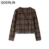 QOERLIN 3XL женская элегантная блузка размера плюс, винтажный сексуальный клетчатый укороченный топ с v-образным вырезом, рубашки, куртка на одной пуговице, шорты 220307