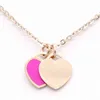 Stainless Steel Chain Enamel Double Heart Lover Necklaces Women Necklace Fashion Pendants 12 Colors Y220315