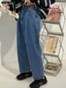 IEFB / Mäns Slitage Koreansk stil Tvättad All-Match Slimming Pläterad Fram Hög midja Denim Dad Lossa Straight Jeans för Man 9Y4161 210524