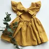 Girl's Dresses 2021 Girls Baby Dress Cotton And Linen Princess Skirt Bubble Pure Color Bowknot Cute Fashion Children Clothes For Gift