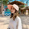 Chapeau de paille de protection solaire d'été pour femmes pour dames style coréen découvert vacances plage extérieure anti-ultraviolet Panama casquette large bord chapeaux Elob22