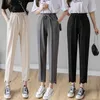 Pantaloni casual con lacci in vita elastica da donna Autunno stile coreano Alto sciolto sottile irregolare Nove 210423